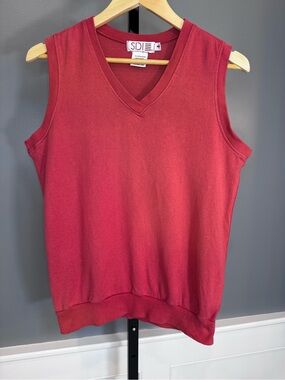 Vintage SDI Sweater Vest S/M Red 100% Cotton V-Neck